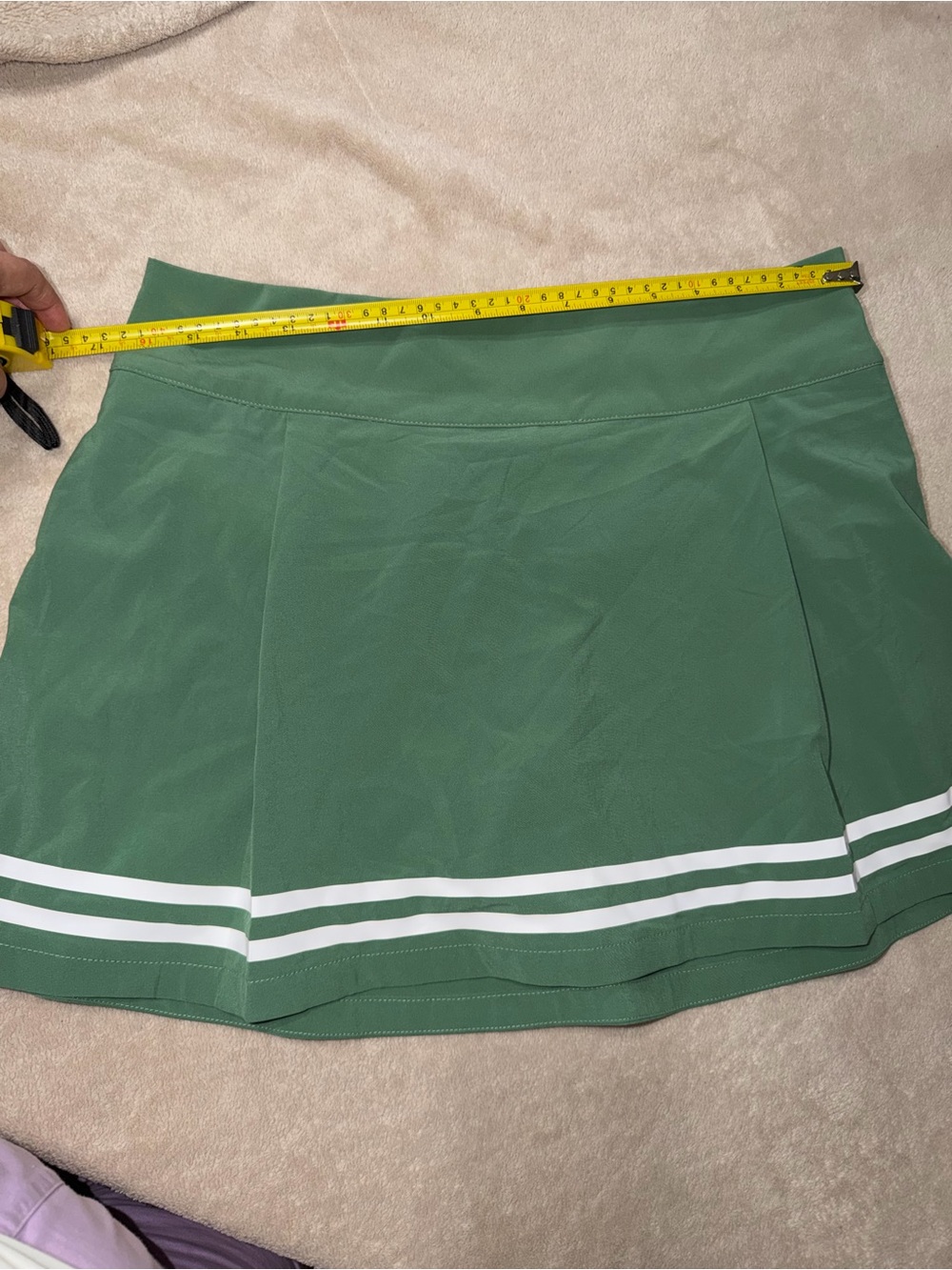 CALIA by Carrie Underwood Green Skater Skirt with White Stripes